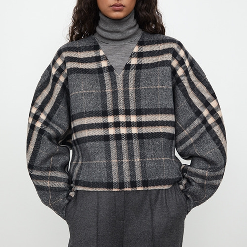 [TOTEME]V-neck checked wool sweater