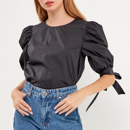 [ENGLISH FACTORY]Bow Banded Puff Sleeve Blouse