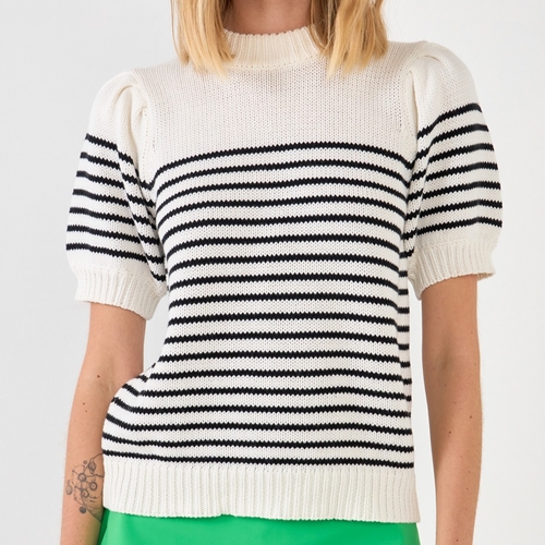 [ENGLISH FACTORY]Stripe Short Puff Sleeve Sweater_BLACK