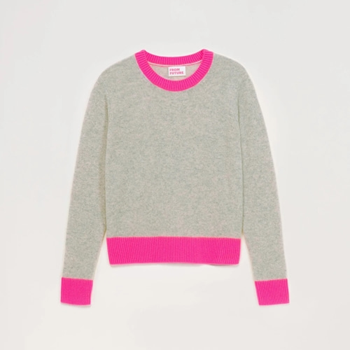 [FROM FUTURE] Short two-tone light crew neck_LIGHT GREY